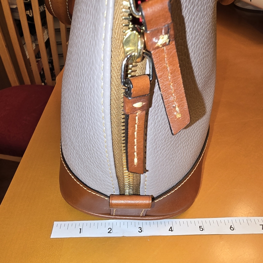 DOONEY & BOURKE Taupe Zip Zip Domed Pebbled Leather Satchel w Strap - Picture 7 of 16